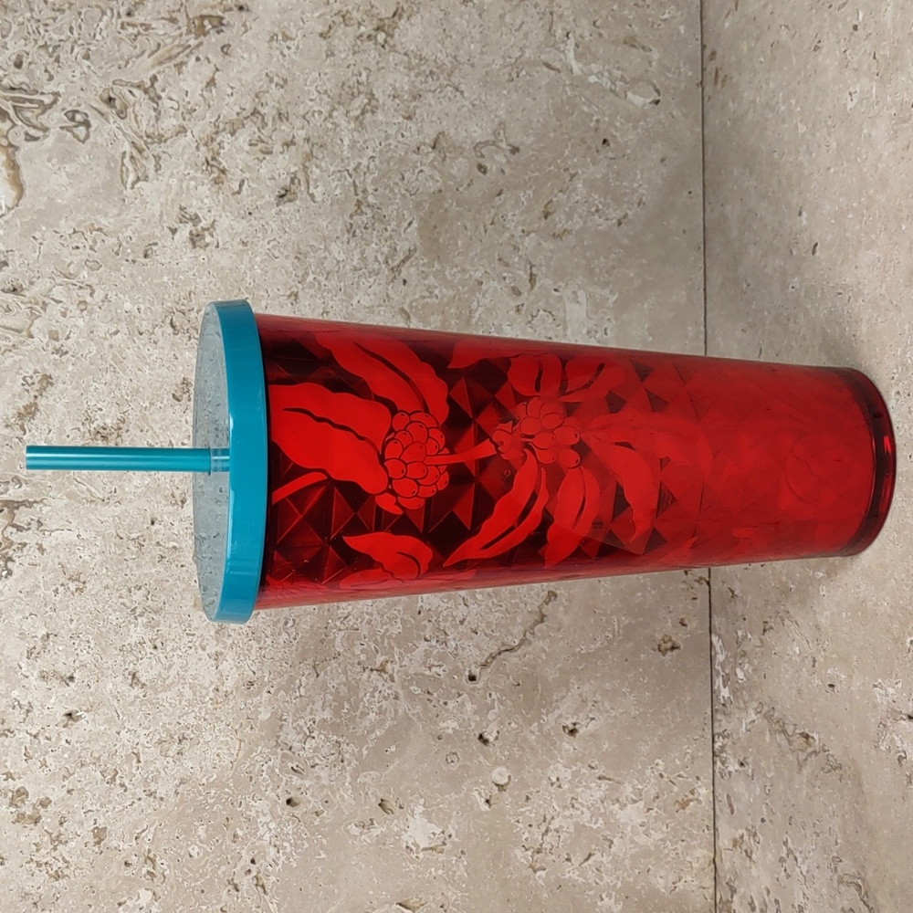 Starbucks Red Flowers/Berries Holographic Faceted 24oz Acrylic Tumbler